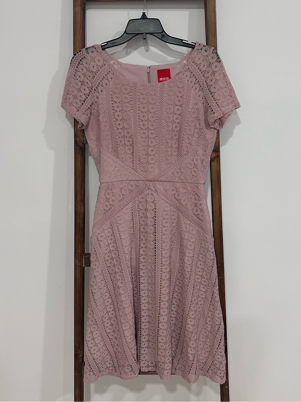 Melrose Crochet Lace Overlay Fit & Flare Dress in Blush